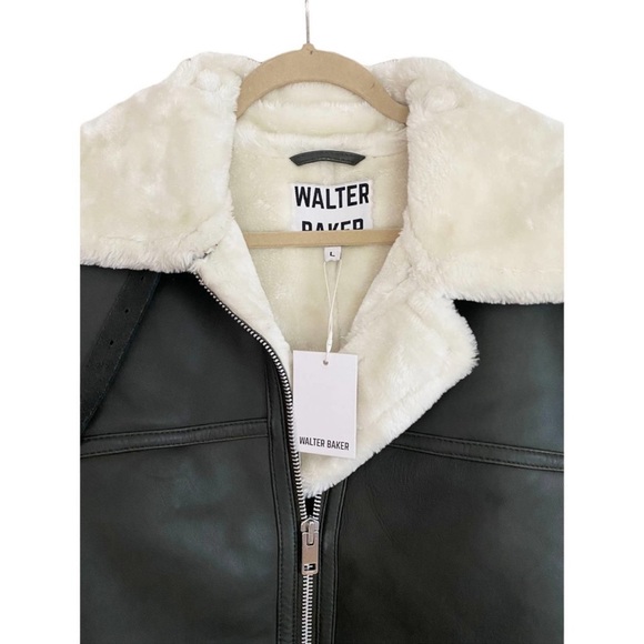 Women's Walter Baker Mandi Moto and Shearling Leather Jacket In Grey Green - Picture 4 of 6